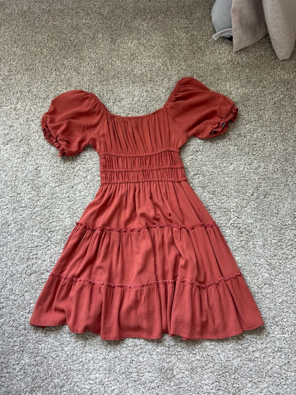 Altar'd State Rust Coral Tiered Mini Dress